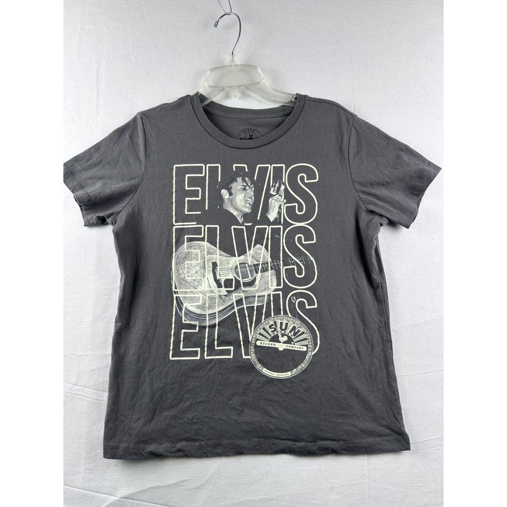 Elvis Presley Sun Record Company Graphic T-Shirt Gray Goodie Two Sleeves Medium